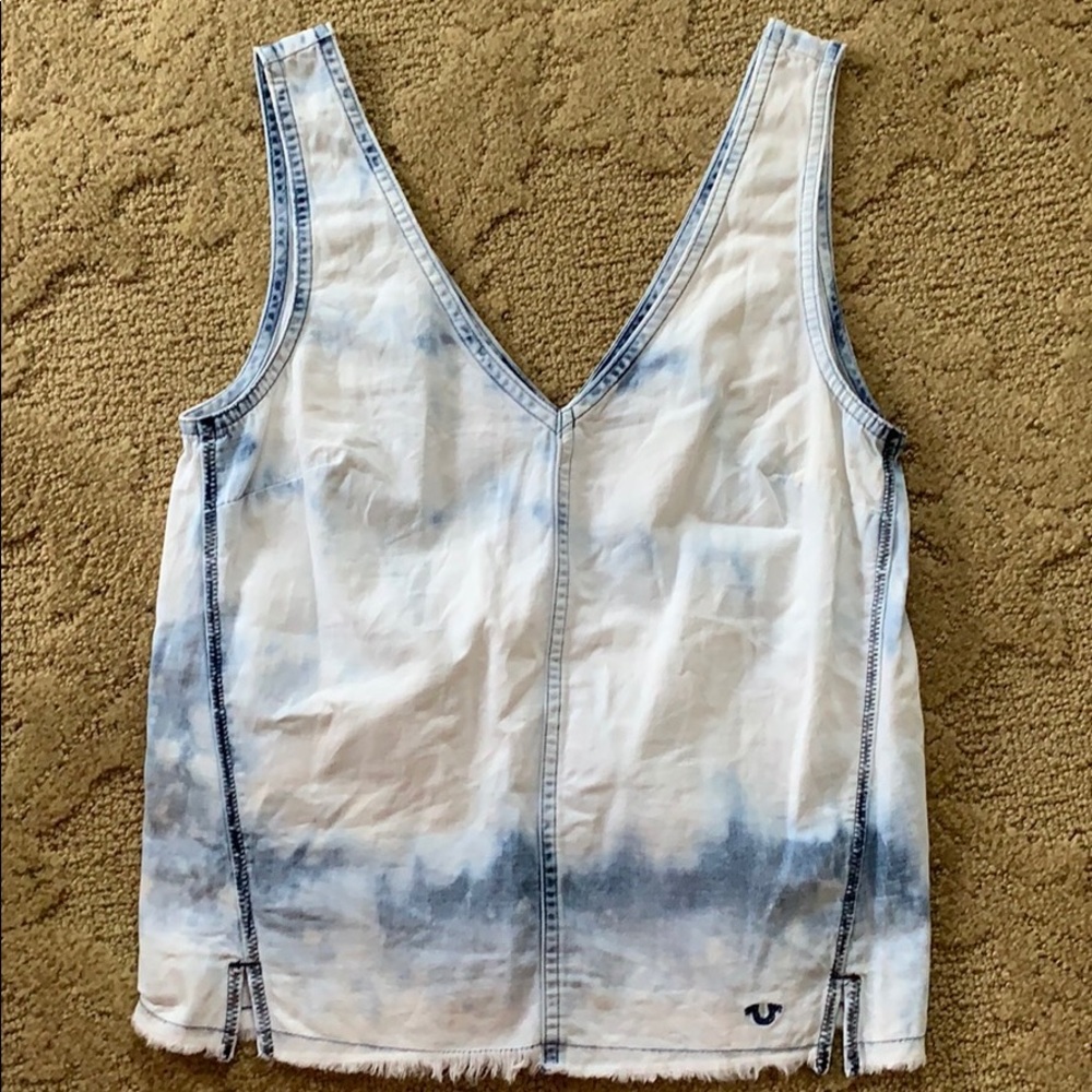 True Religion Women's Raw Edge Tie Dye V-neck Tank